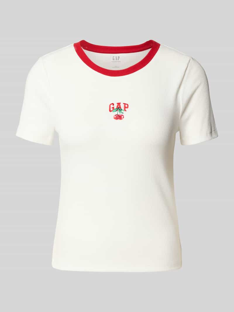 T-shirt z nadrukiem z logo i wyhaftowanym motywem
