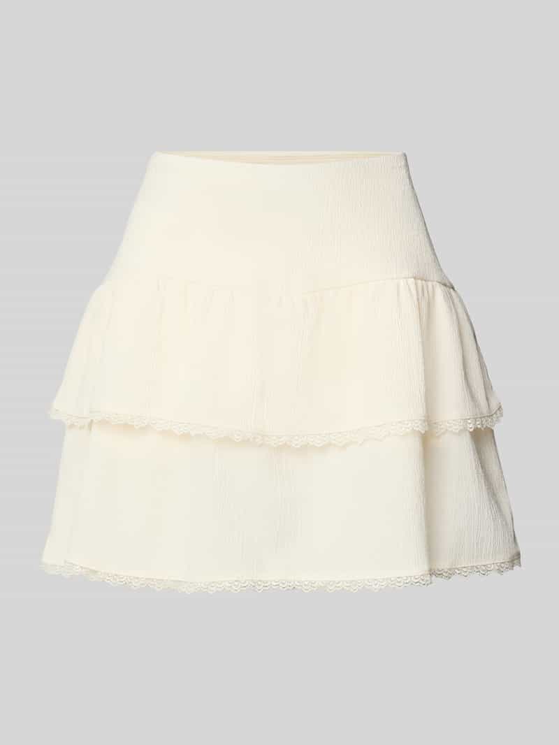 Spódnica mini z efektem stopniowania i koronką