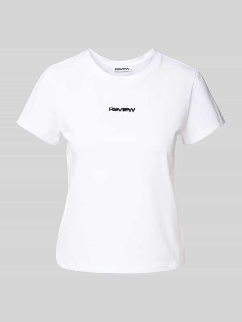 T-shirt z wyhaftowanym logo i okrągłym dekoltem