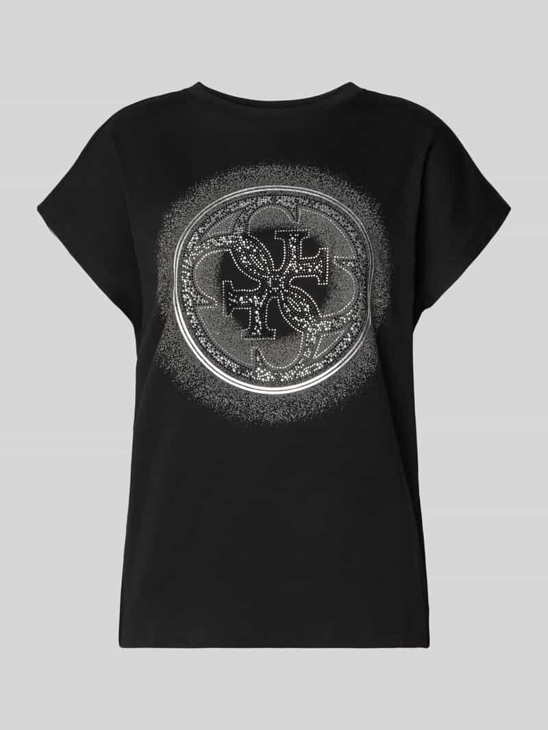 T-shirt z obszyciem ozdobnymi kamieniami i okrągłym dekoltem