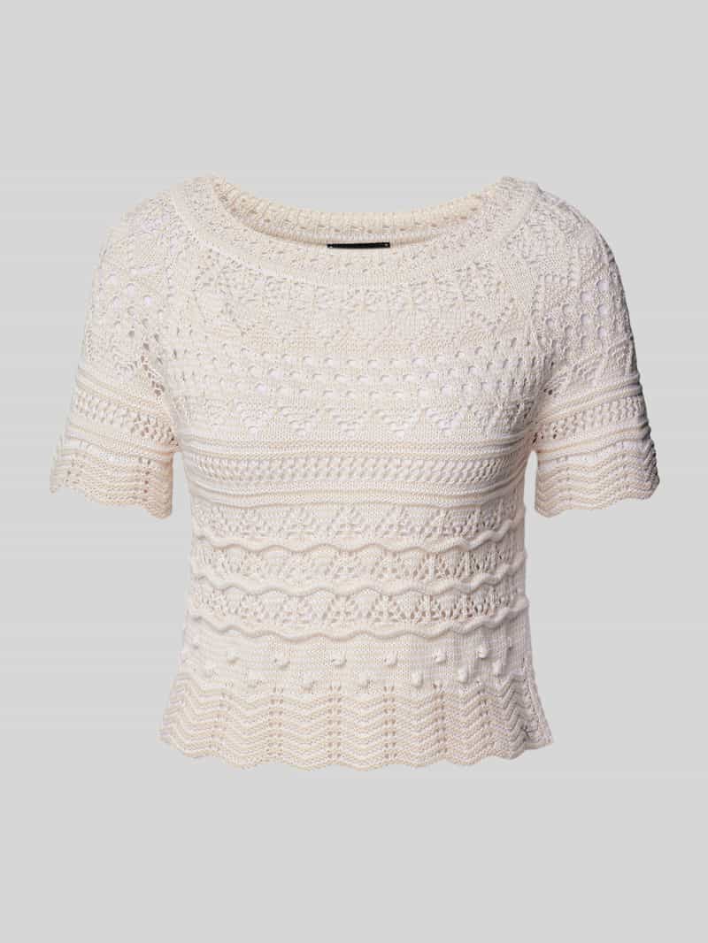 Sweter krótki z dzianiny z haftem angielskim