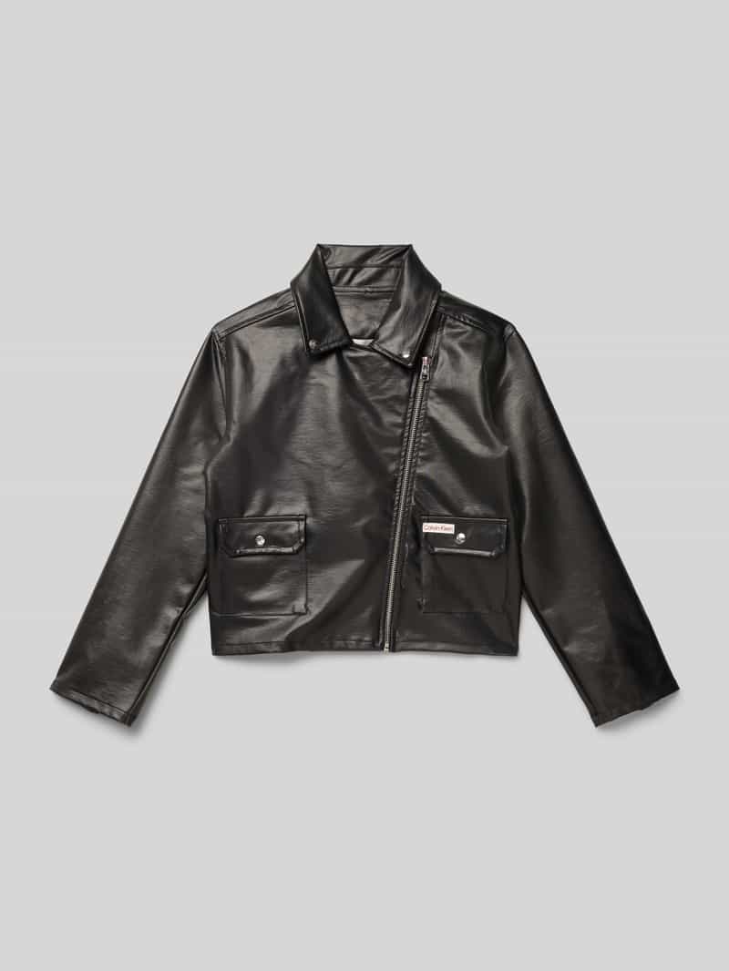 Kurtka w stylu Biker z imitacji skóry z kieszeniami z patką