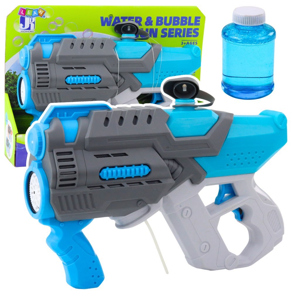 Pistolet Elektryczny Na Wodę Bańki Mydlane 2W1 Szaro Niebieski LEAN Toys