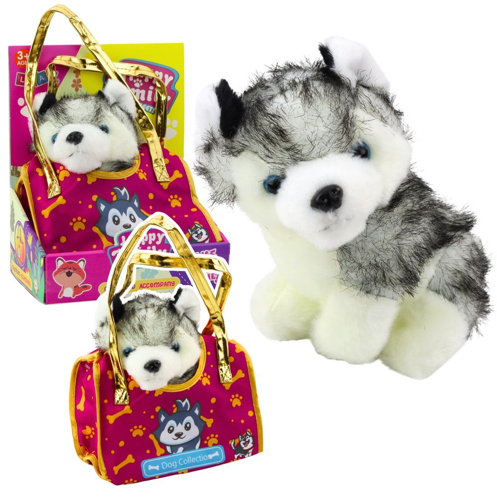 Piesek Husky W Torebce Pluszowy Maskotka Przytulanka Biało Szary LEAN Toys