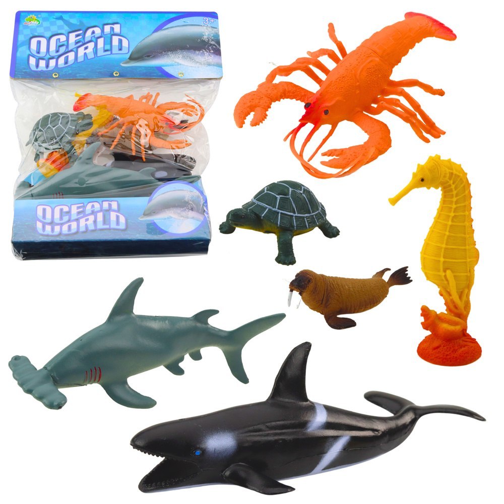 Zestaw Figurek Zwierząt Morskich Rekin Młot Orka Konik Homar Żółw 6szt LEAN Toys