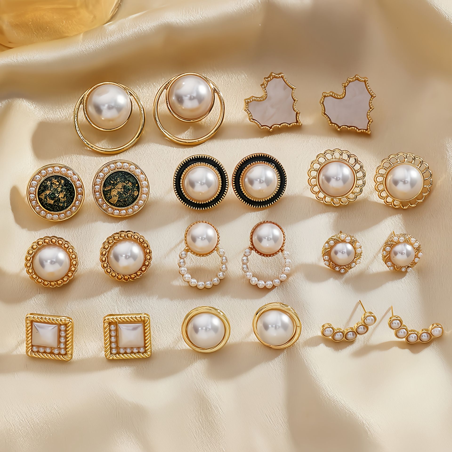 TEMU 11 par/zestawów kobiecych modnych kolczyków, retro i eleganckie geometryczne okrągłe imitacja perłowych kolczyków, odpowiednie do codziennego
