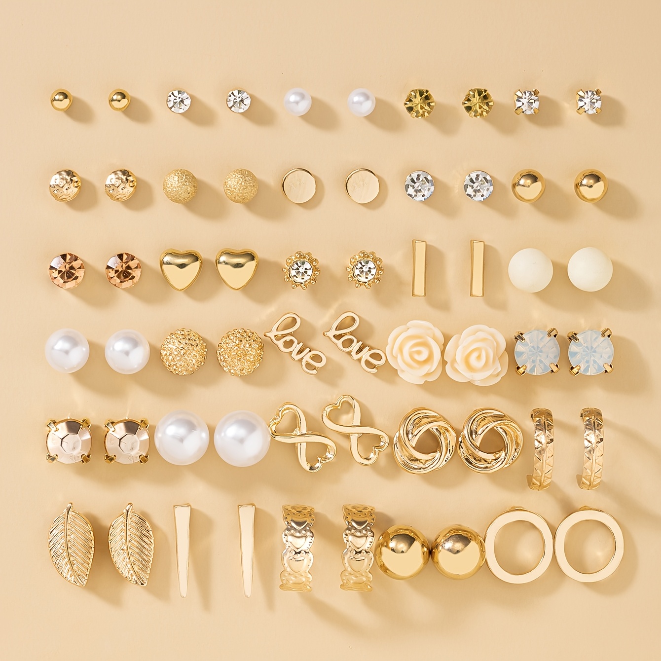 TEMU Zestaw 30 Par Metalowych Modnych Kolczyków w Stylu Minimalistycznym - Wielozestaw, Prezent Świąteczny z Uroczymi Małymi Kwiatkami i Sztucznymi