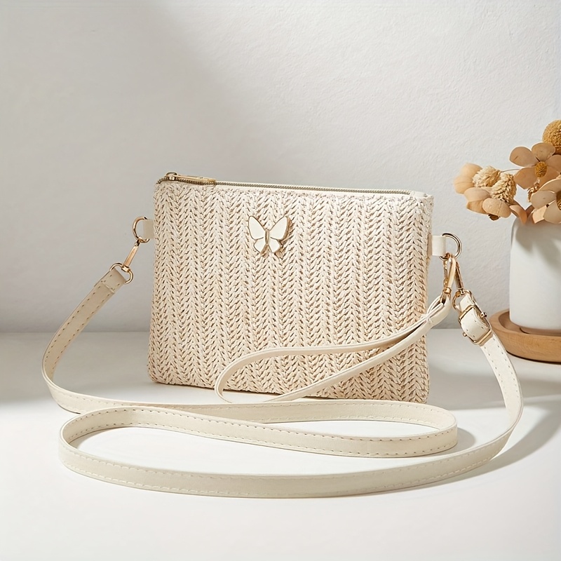 TEMU Torba na telefon z słomki, prosta mała torebka, idealna na wakacje na plaży i imprezy przy basenie, dla nastolatków