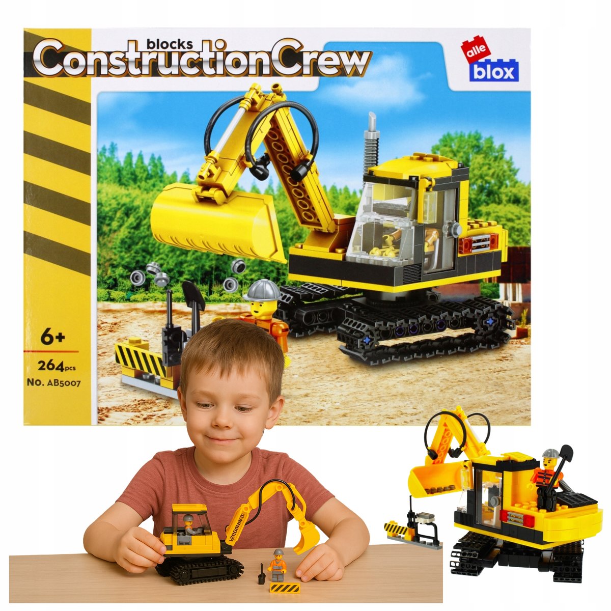 Prezent na Dzień Dziecka dla Chłopca Klocki Konstrukcyjne Żółta Koparka