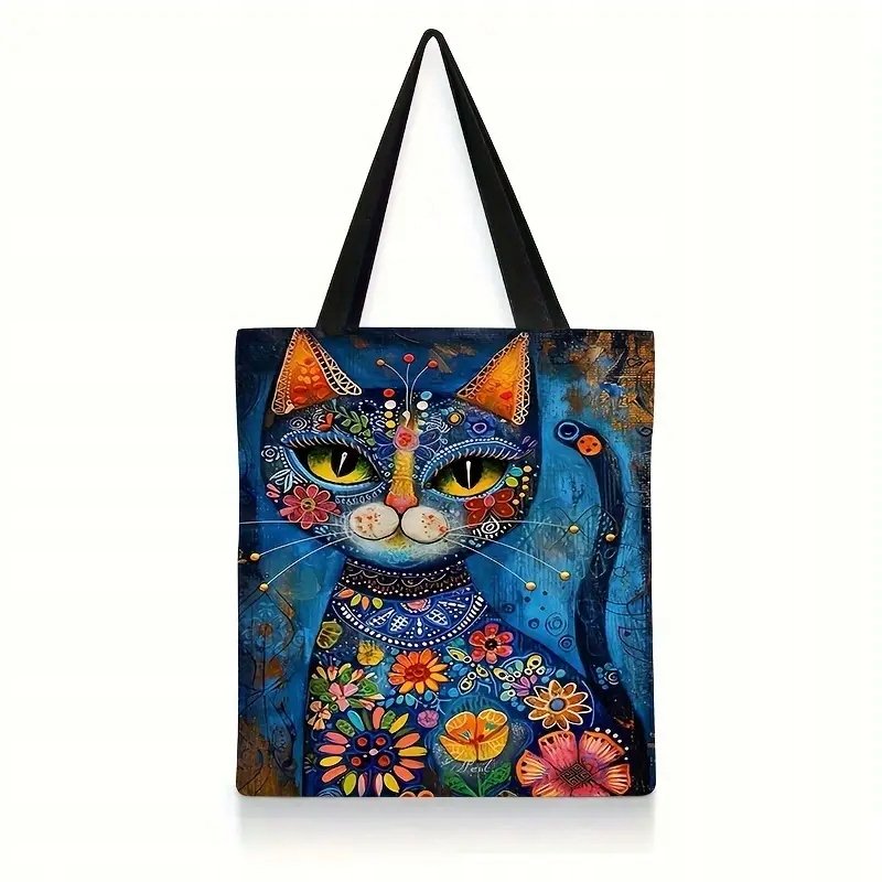 Torba shopperka tote z kotem etniczny wzór 40x35 cm kolorowa dla kociary