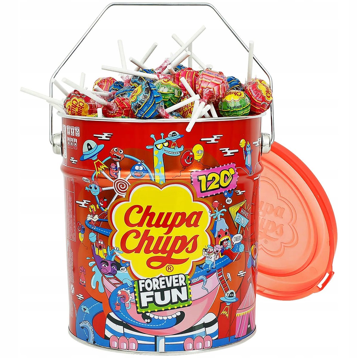 Puszka Lizaków Chupa Chups mix smaków lizaki 120 x 12g + kolorowe wiaderko