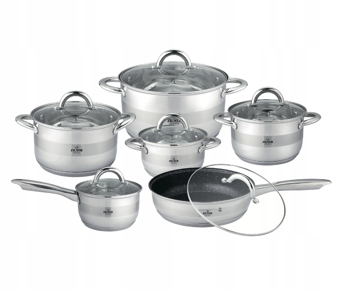 KOMPLET ZESTAW GARNKÓW 12 el GARNKI ZILNER PREMIUM STALOWE 8107