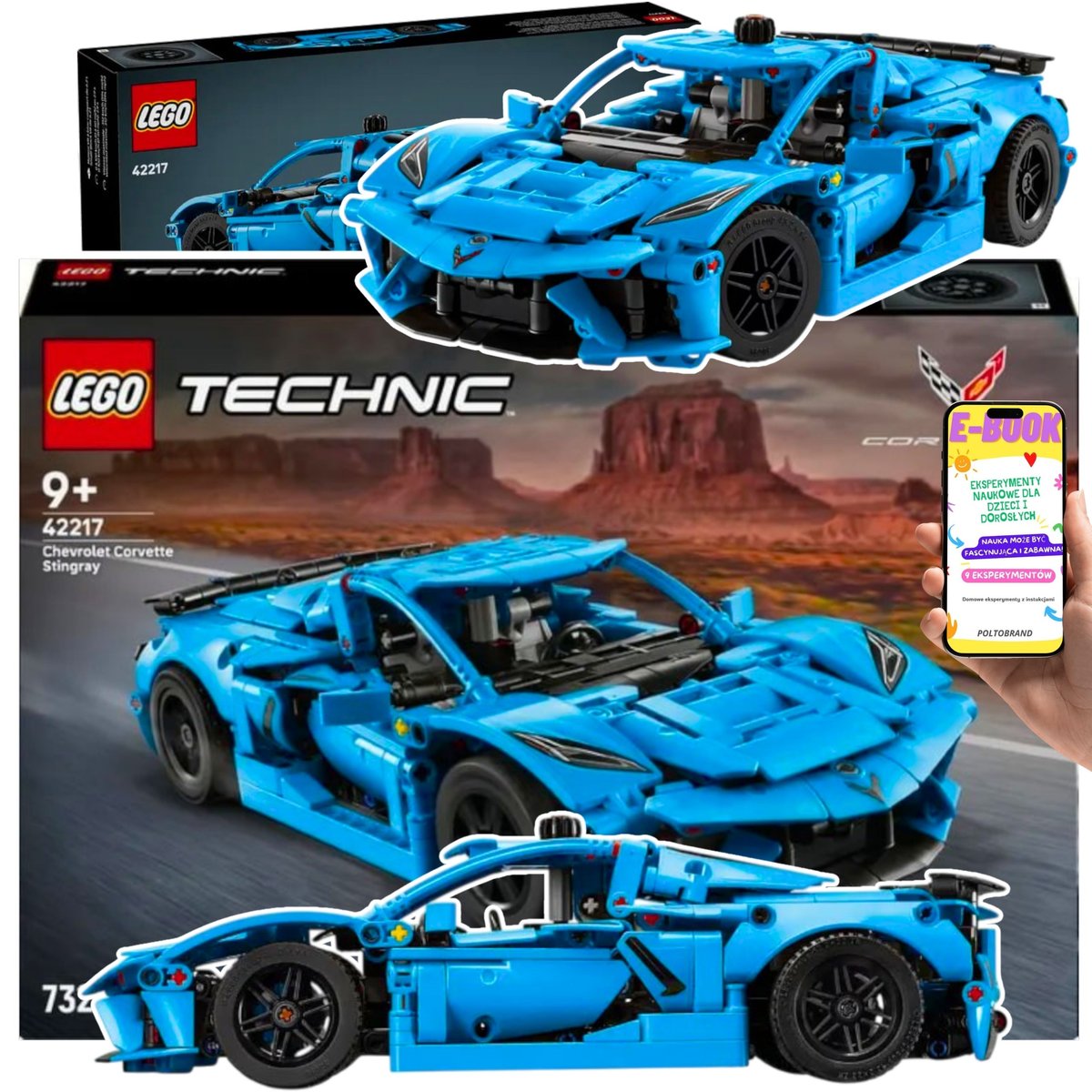 LEGO® TECHNIC CHEVROLET CORVETTE STINGRAY (42217) – Niebieski Model Auta z Silnikiem – LEGO PREZENT DLA DZIECKA 9+ EBOOK