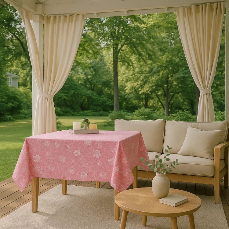 Obrus ogrodowy GAIA 140x280 w różowe kwiaty, wodoodporny i plamoodporny