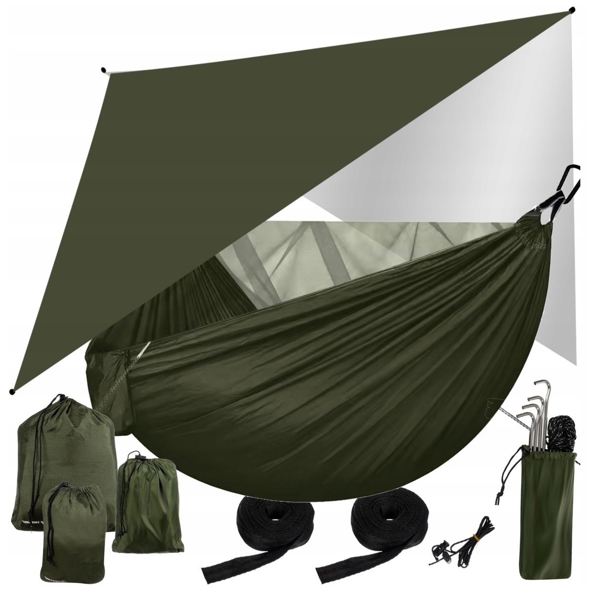 Hamak Turystyczny z Moskitierą Survivalowy Podróżny na Biwak Bushcraft Tarp