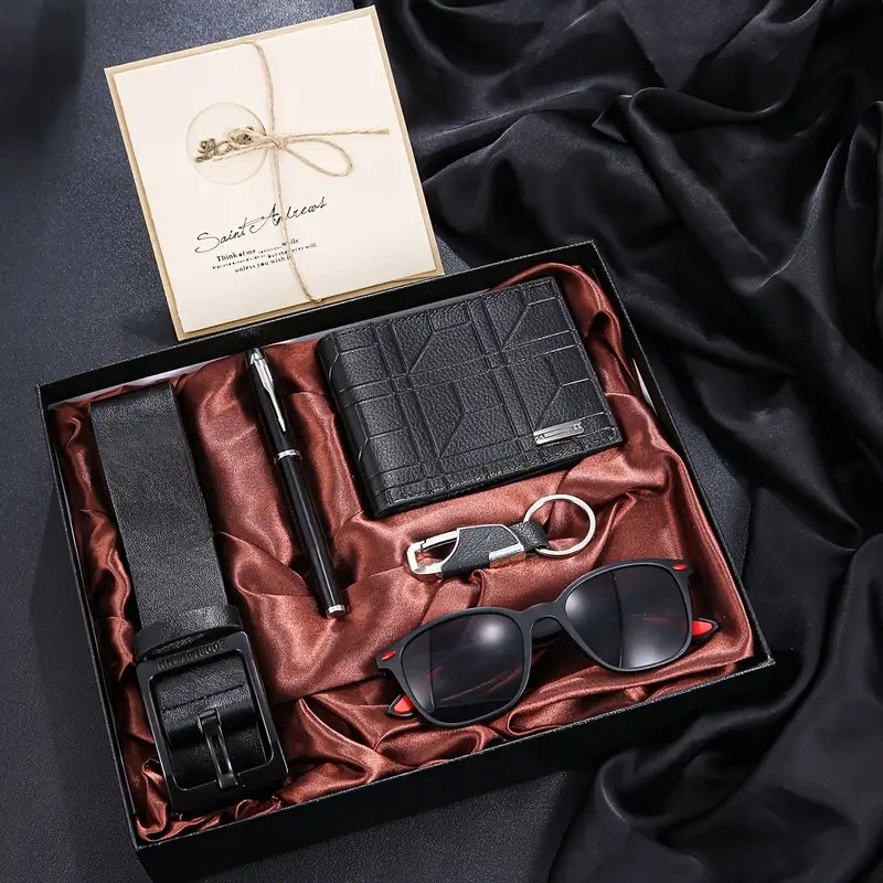 ZESTAW PREZENTOWY Portfel Pasek Brelok Okulary Długopis BOX PUDEŁKO KARTKA