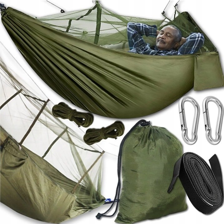 HAMAK OGRODOWY DWUOSOBOWY TURYSTYCZNY Z MOSKITIERĄ SURVIVAL BIWAK 255x140