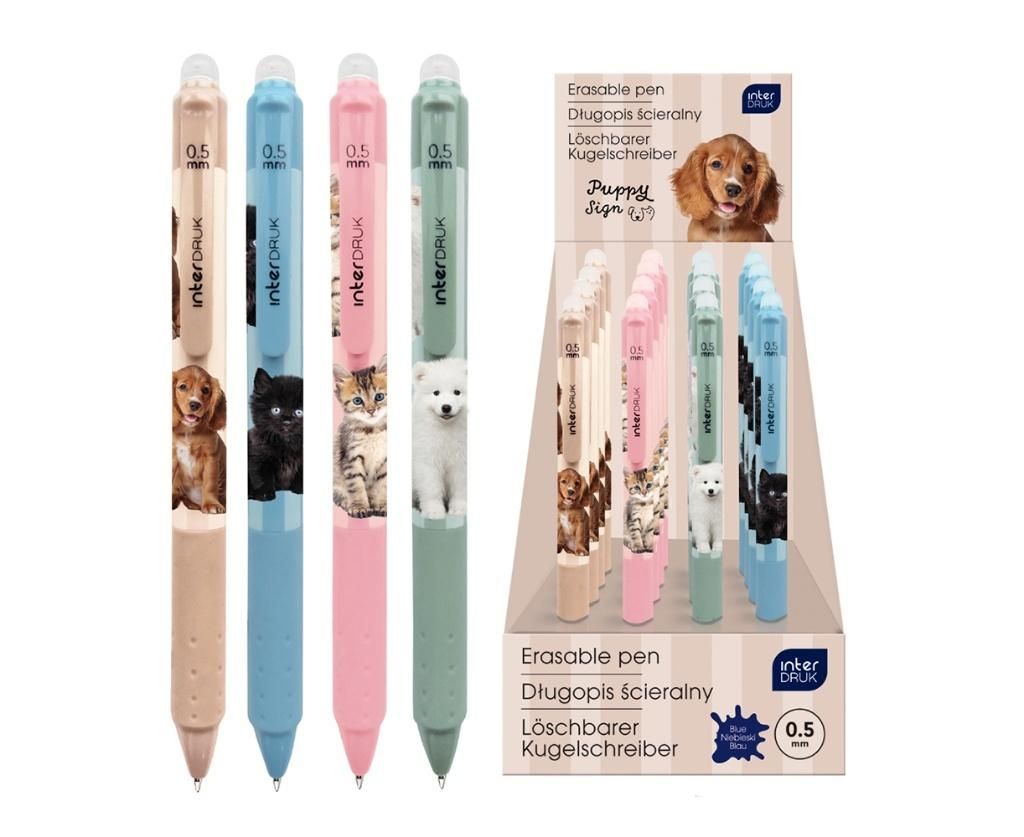 Interdruk Długopis ścieralny auto z grip. Puppy Sign (24szt)