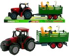 Traktor z przyczepą i ptakami
