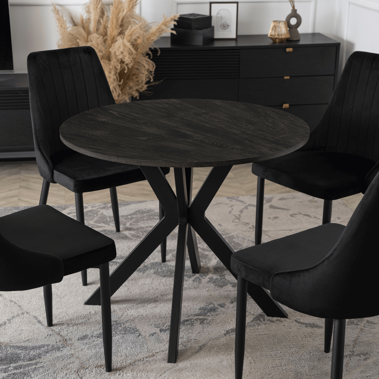 Stół Okrągły LAUREN 90 cm Czarny Loft Nowoczesny