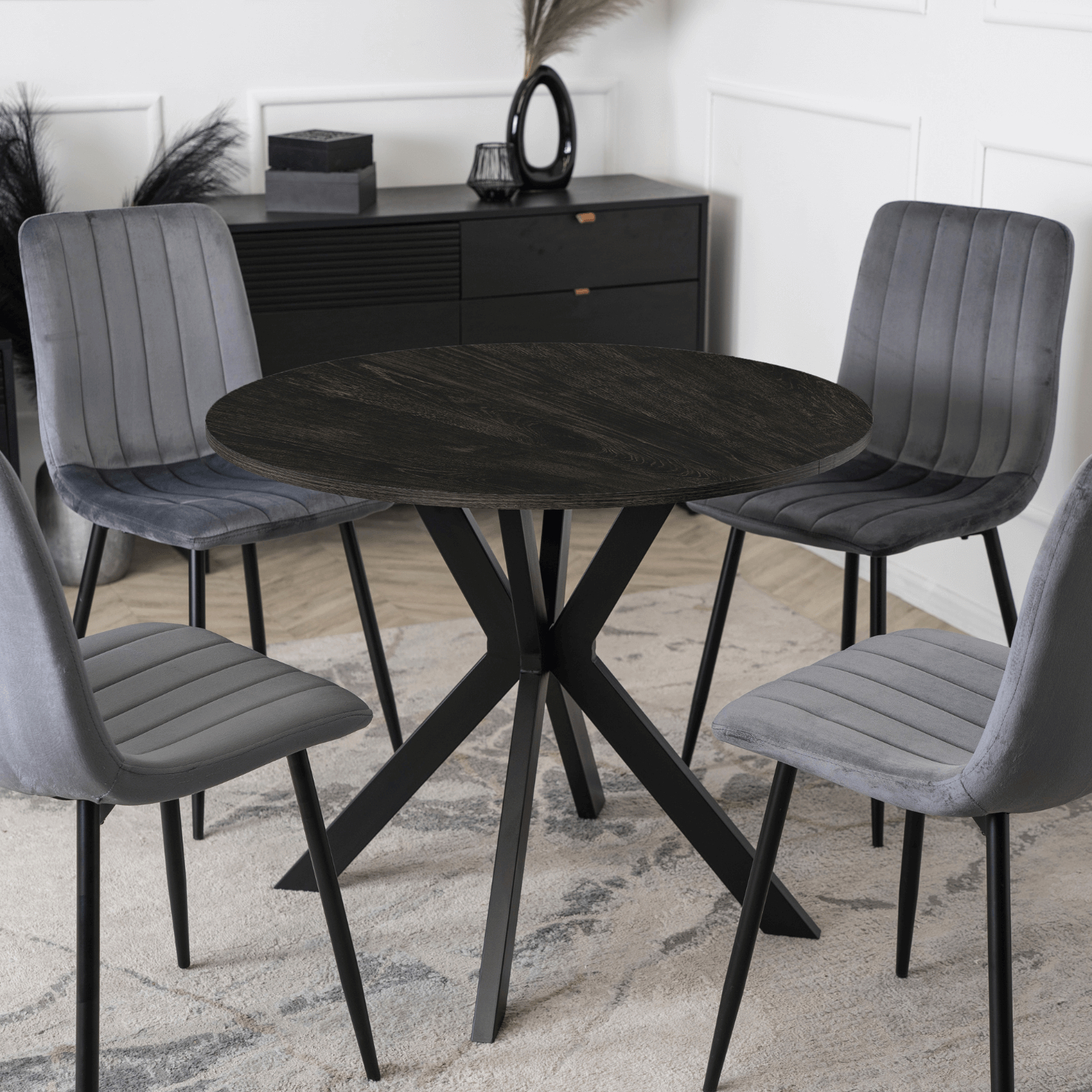 Stół Okrągły LAUREN 80 cm Czarny Loft Nowoczesny