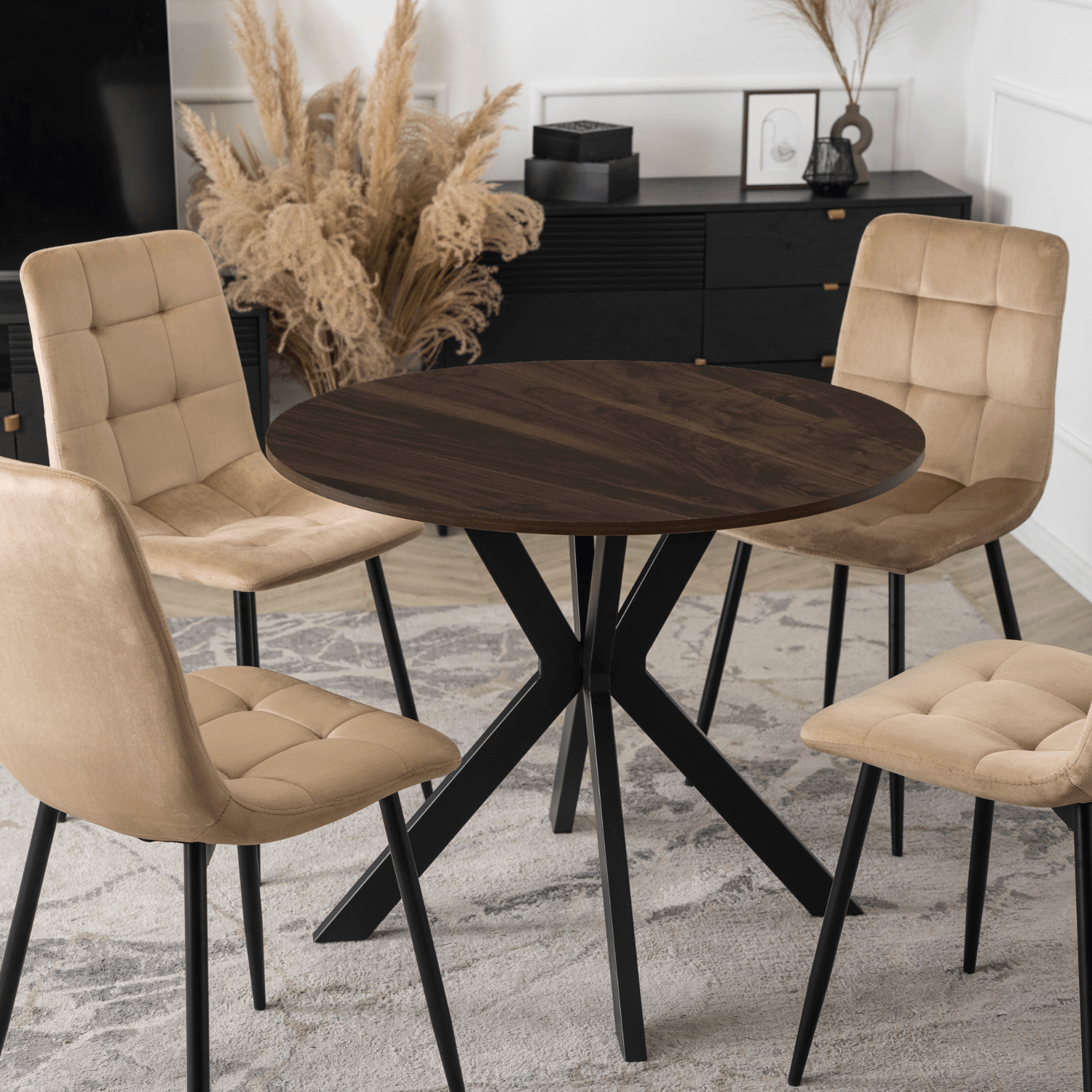 Stół Okrągły LAUREN 80 cm Orzech/Czarny Loft Nowoczesny