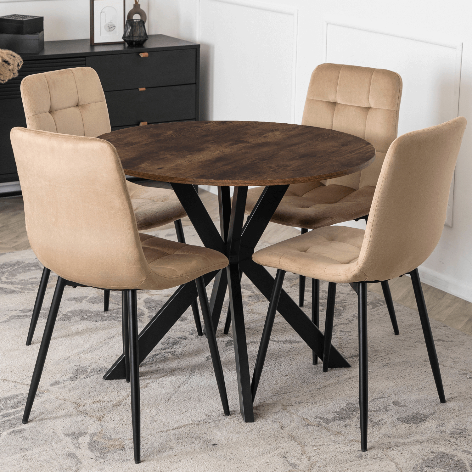 Stół Okrągły LAUREN 90 cm Dąb Rustykalny/Czarny Loft Nowoczesny