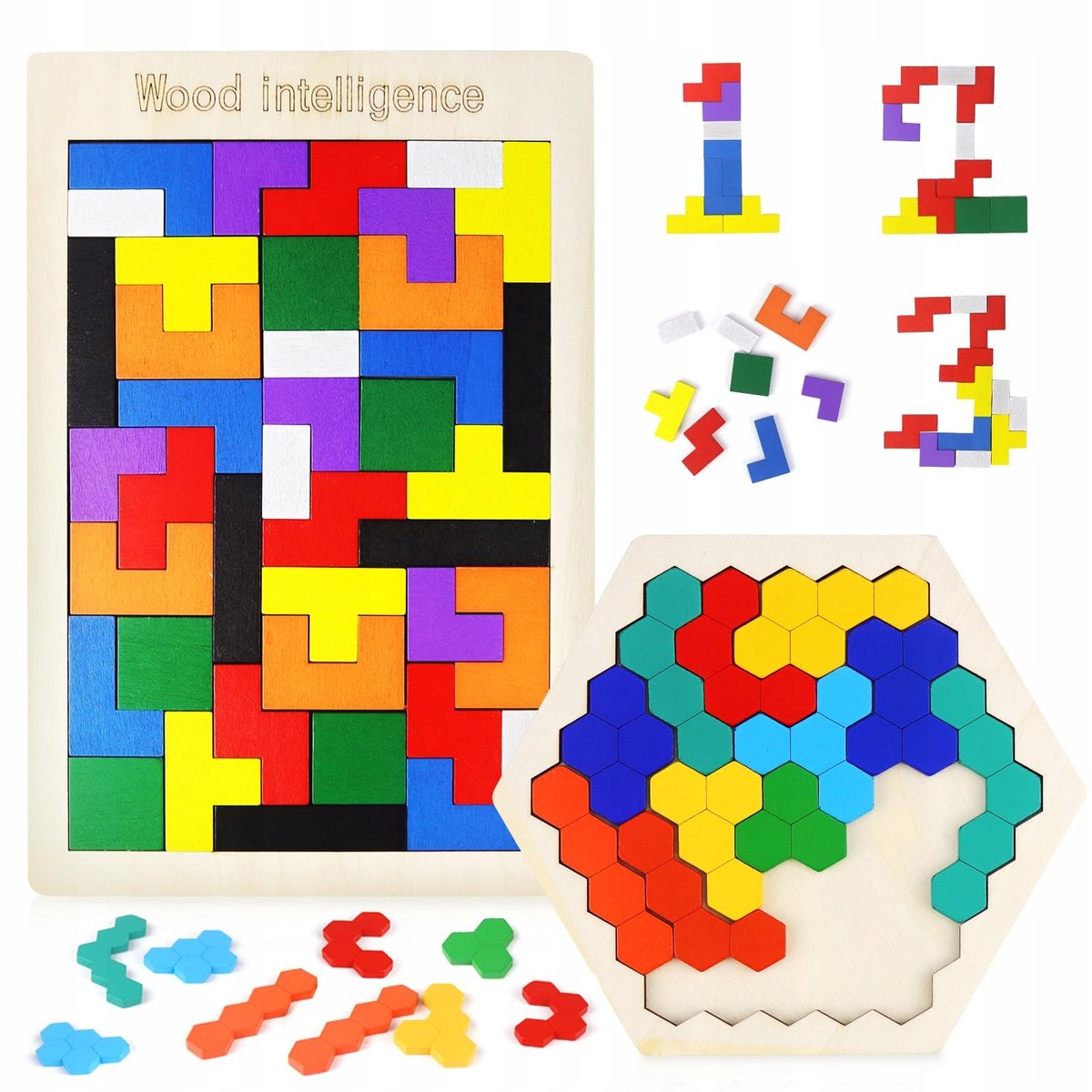 Drewniane puzzle Tetris Montessori 2 szt. – zabawki edukacyjne dla dzieci
