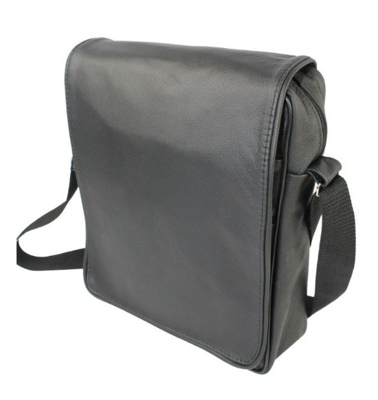 Skórzana Torba Na Ramię Pionowa GRETOS (PL) Listonoszka Z Klapką CZARNA 20 x 14 x 6 [cm]