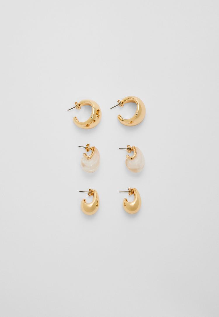 Stradivarius Zestaw 3 mini kolczyków Złoty OS