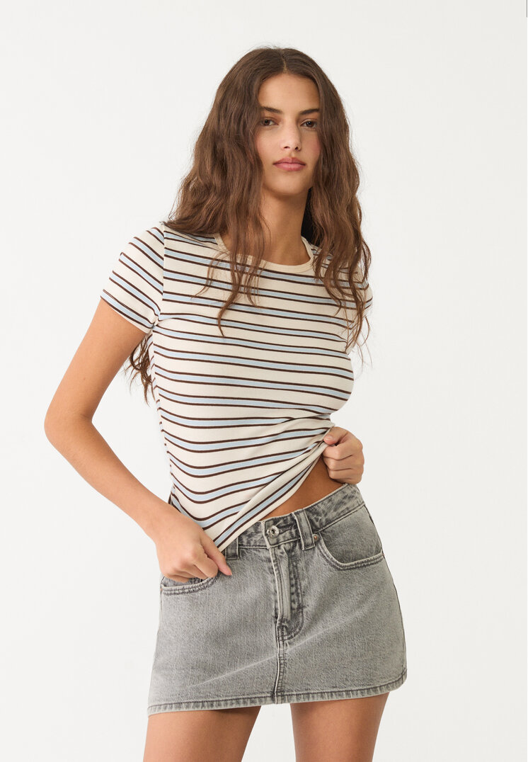 Stradivarius D62 Jeansowe spódnicospodenki Niebieski overdye 42