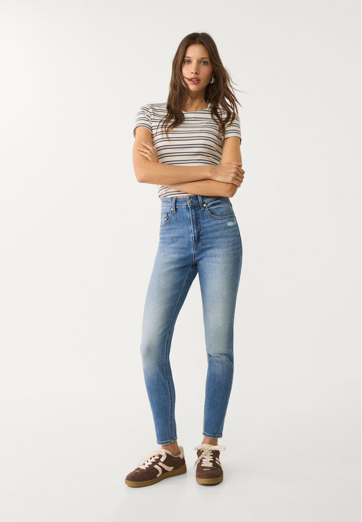Stradivarius D09 Jeansy skinny z bardzo wysokim stanem Średni niebieski 32