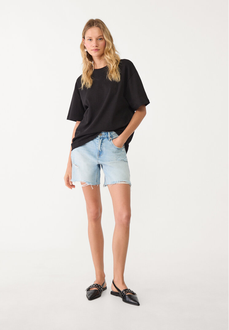 Stradivarius Koszulka basic oversize heavy weight Czarny XS