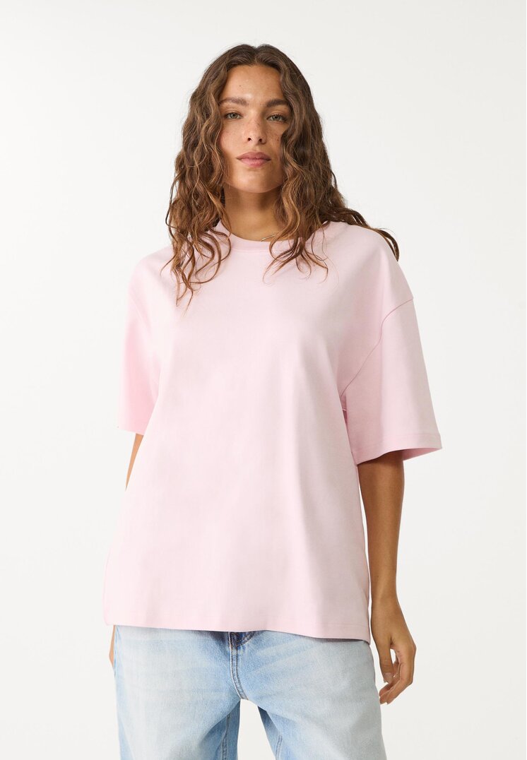 Stradivarius Koszulka basic oversize heavy weight Pastelowy róż XL