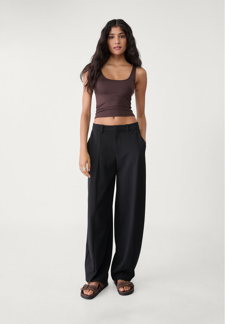Stradivarius Eleganckie spodnie baggy z przeszyciem Czarny 40