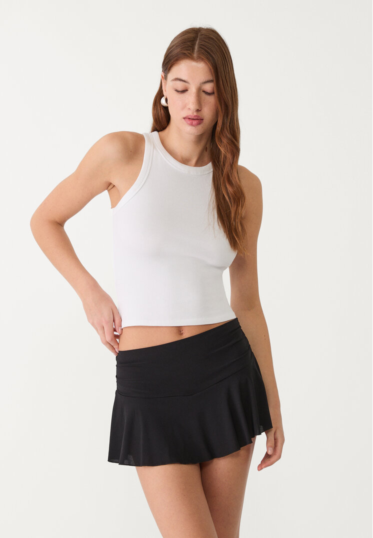 Stradivarius Luźne spódnicospodenki z falbaną Czarny XL