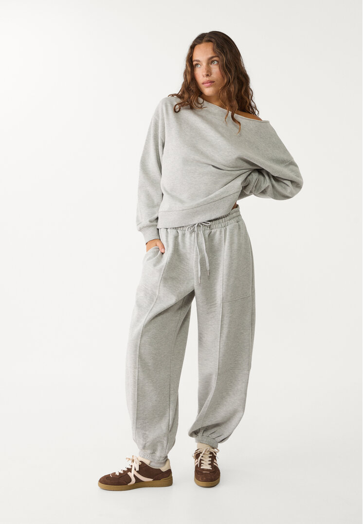 top Stradivarius Spodnie jogger balloon z dzianiny dresowej Popielaty L