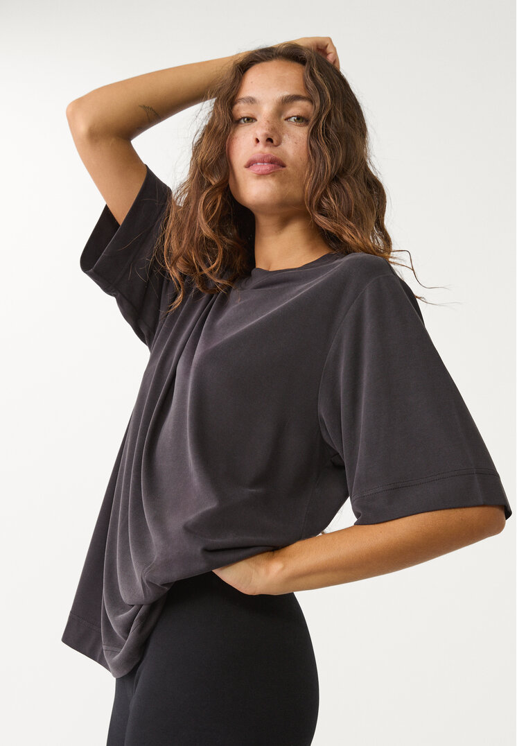 Stradivarius Koszulka oversize o miękkiej fakturze Czarny XS