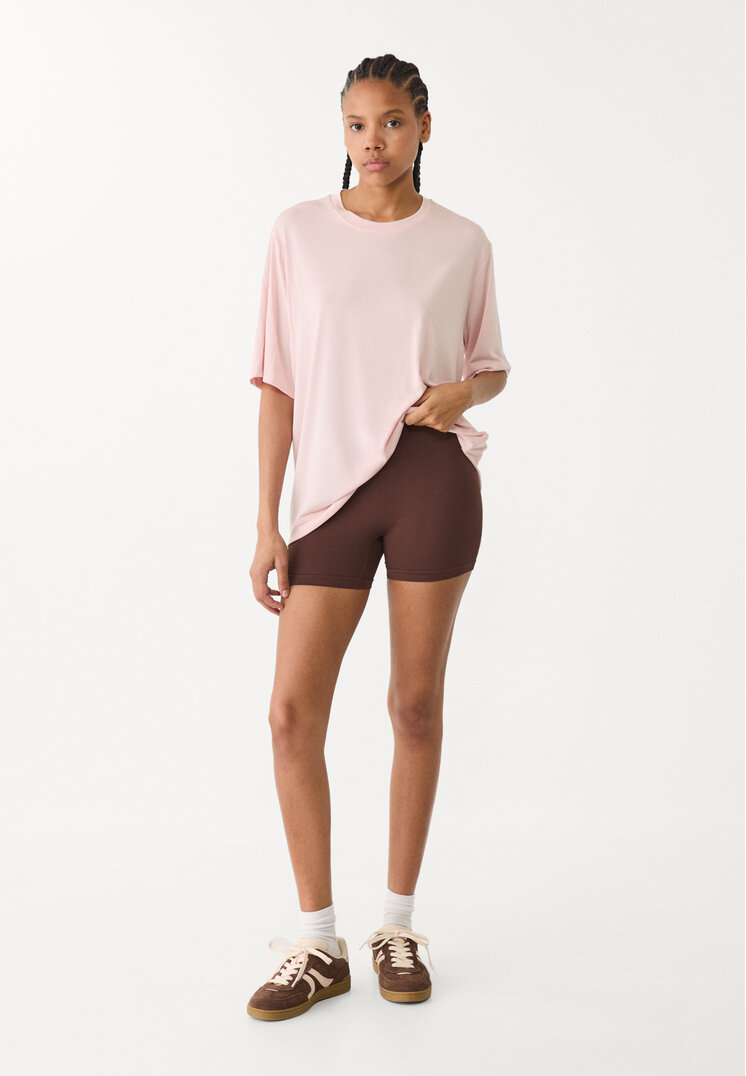 Stradivarius Koszulka oversize o miękkiej fakturze Pastelowy róż XL