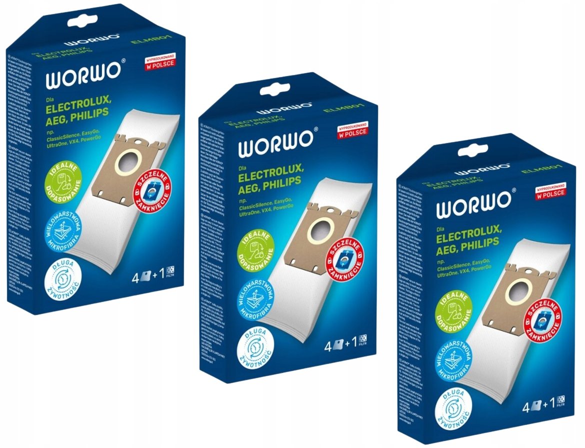 12x worki do odkurzacza AEG Electrolux Philips ELMB01K + 3 filtry