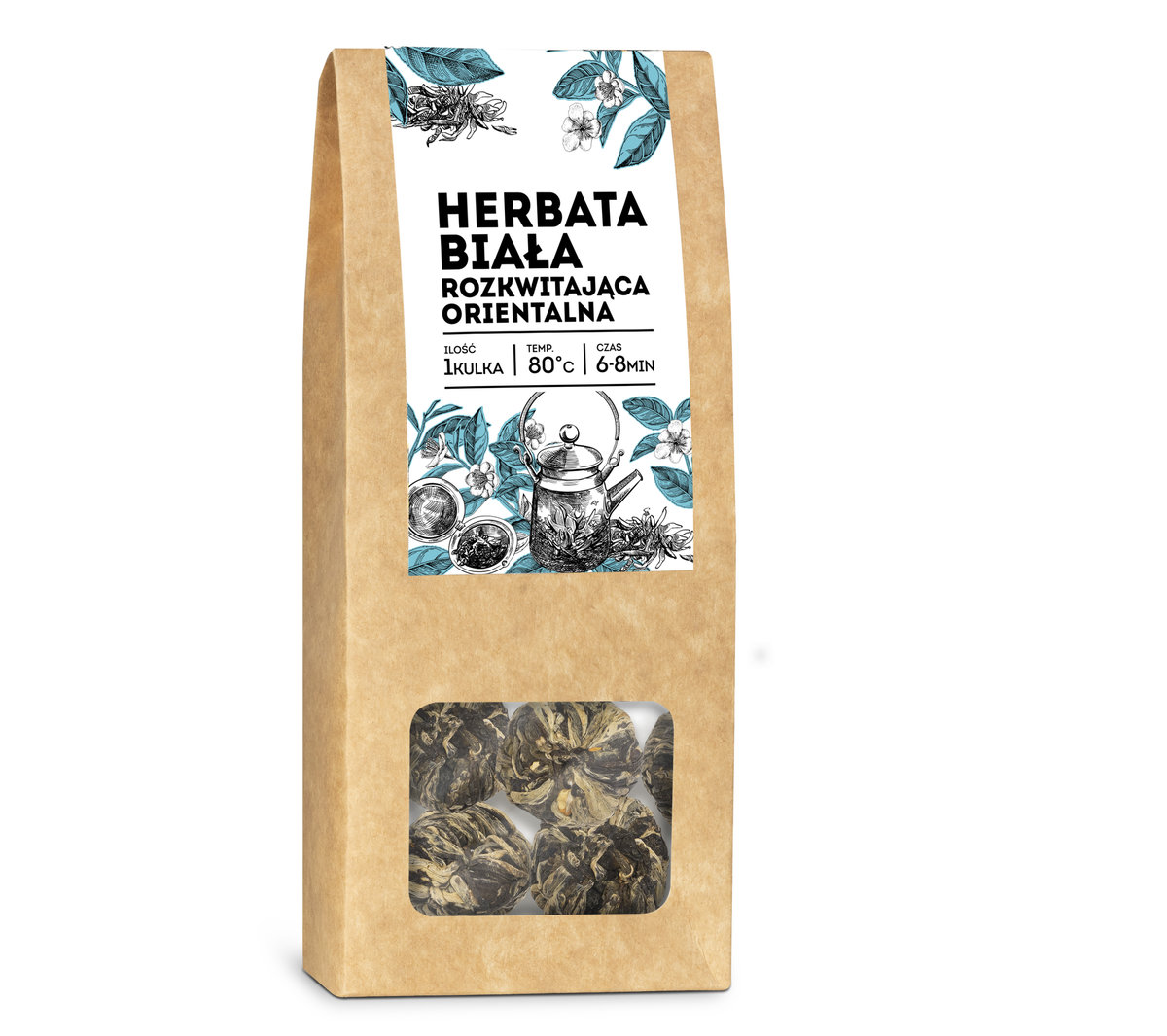 Herbata kwitnąca biała ORIENTALNA 8 szt w kulkach ball kwiat white tea