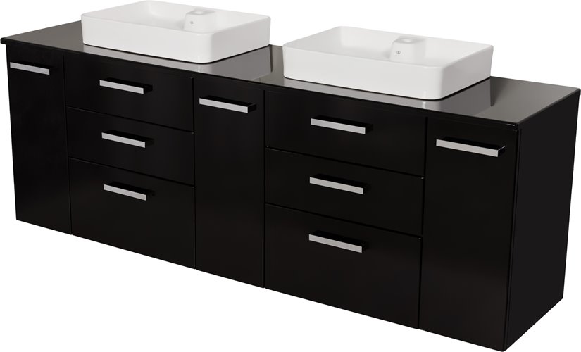 Czarna Szafka wisząca z dwiema umywalkami 210 cm LUNAC3 seria Fokus C