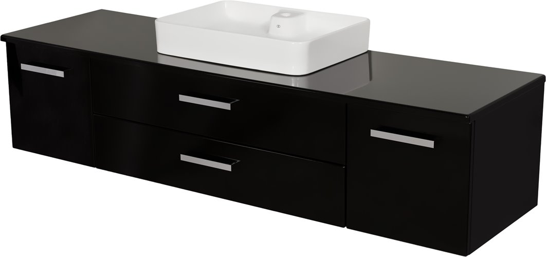 Czarna szafka wisząca z umywalką 180 cm Luna seria Fokus C