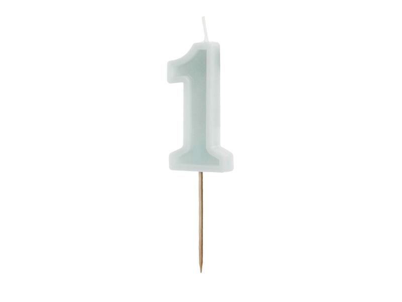 Świeczka urodzinowa 1 jasna mięta 6cm - świeca