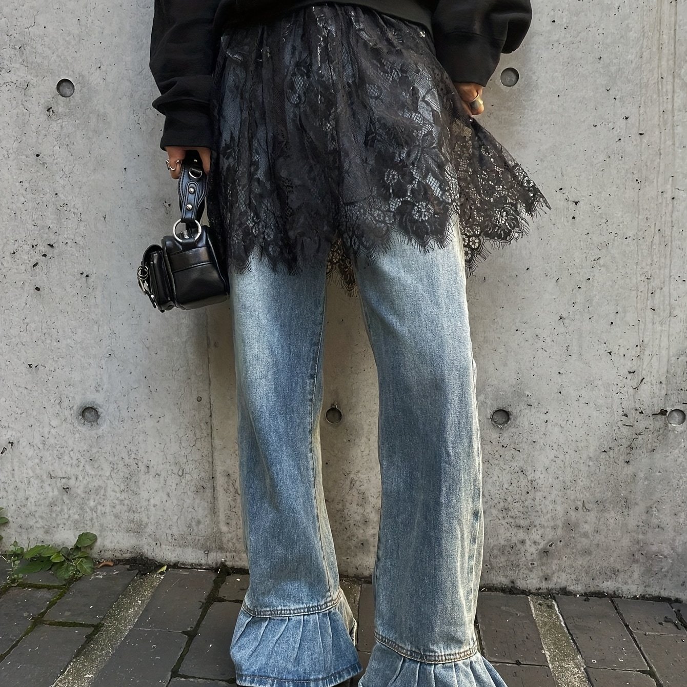 TEMU Damska spódnica A-line z kwiatową koronką - letnia spódnica codzienna z falbanką, lekka, idealna na co dzień, spódnica do noszenia na co dzień