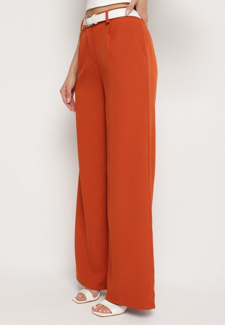 Pomarańczowe Spodnie z Prostymi Nogawkami z Wysokim Stanem Cielito