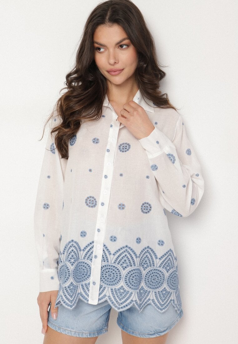 Biała Bawełniana Koszula Zdobiona Haftem Izana