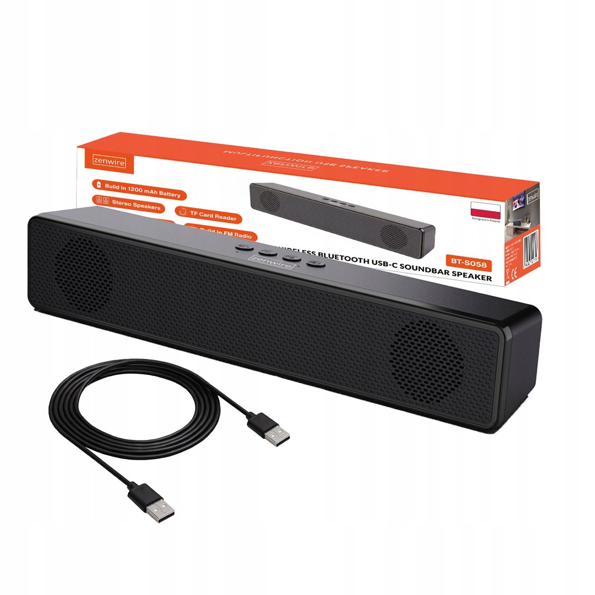 Mini Soundbar Głośnik Przenośny Bluetooth Bezprzewodowy Radio FM SD USB AUX
