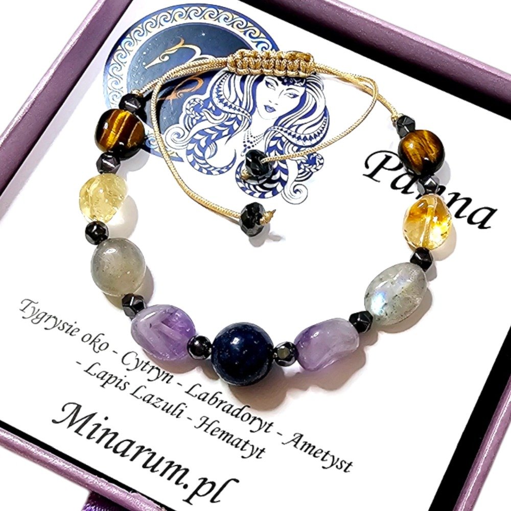 Bransoletka znak zodiaku Panna Cytryn Lapis Lazuli Ametyst bransoletka z kamieni naturalnych