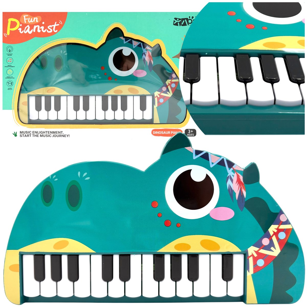 Pianinko dla dziecka pianino na baterie dinozaur zabawka edukacyjna melodie